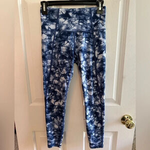 ATHLETA Blue Tie Dye Extra Small EUC Leggings Watercolor Yoga Stretch Tights